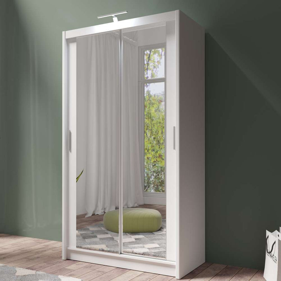 White Full Mirrored Sliding Door Wardrobe 120cm – ALDRIDGE