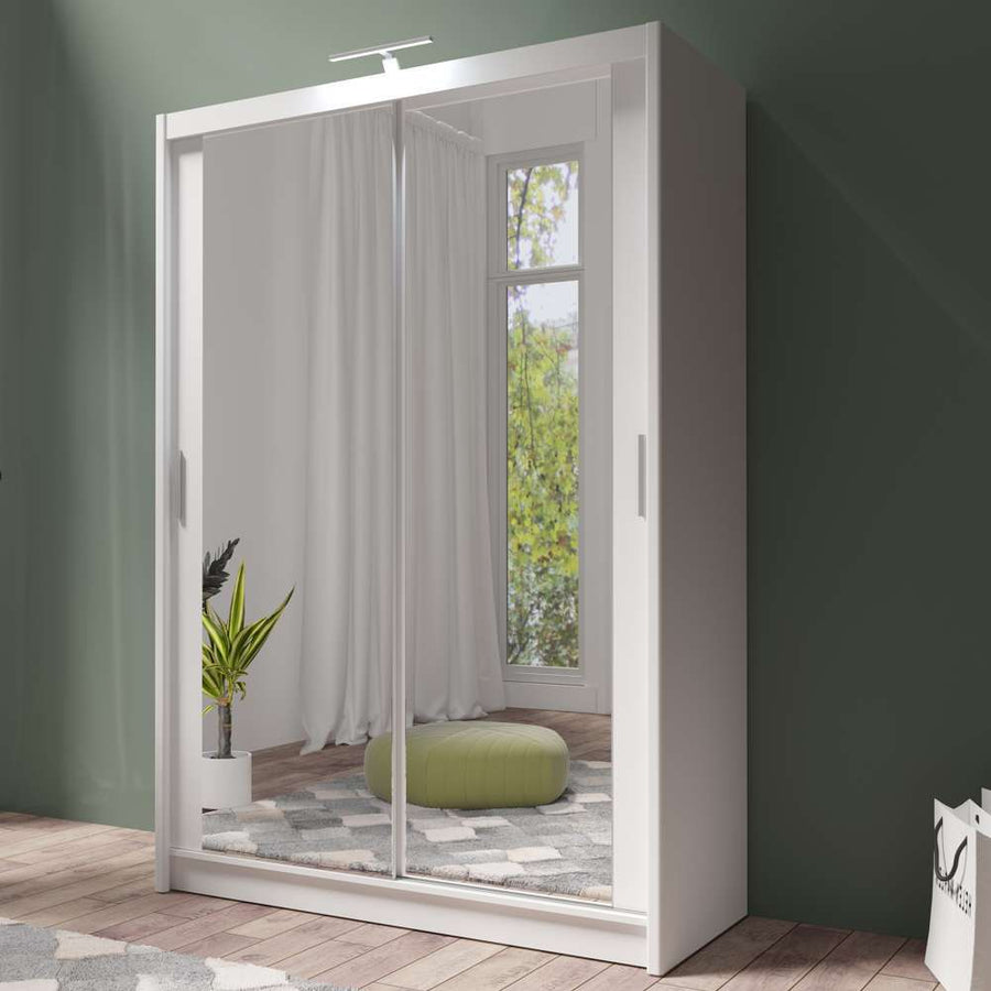 White Full Mirrored Sliding Door Wardrobe 150cm – ALDRIDGE
