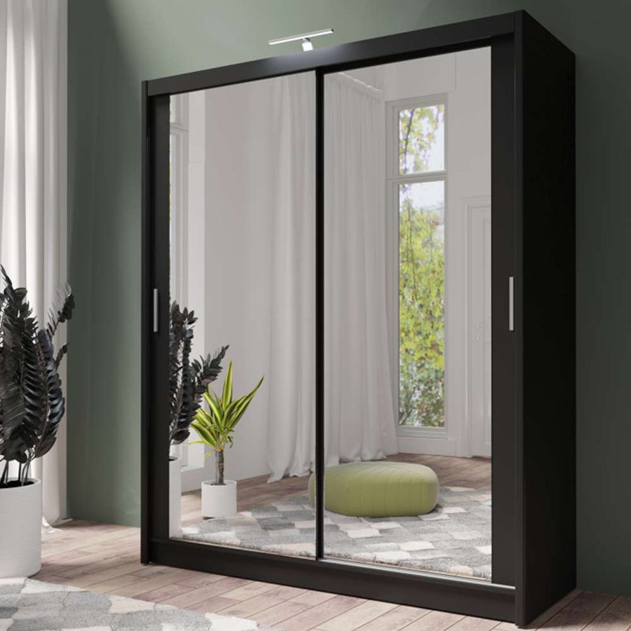 Black Full Mirrored Sliding Door Wardrobe 180cm – ALDRIDGE