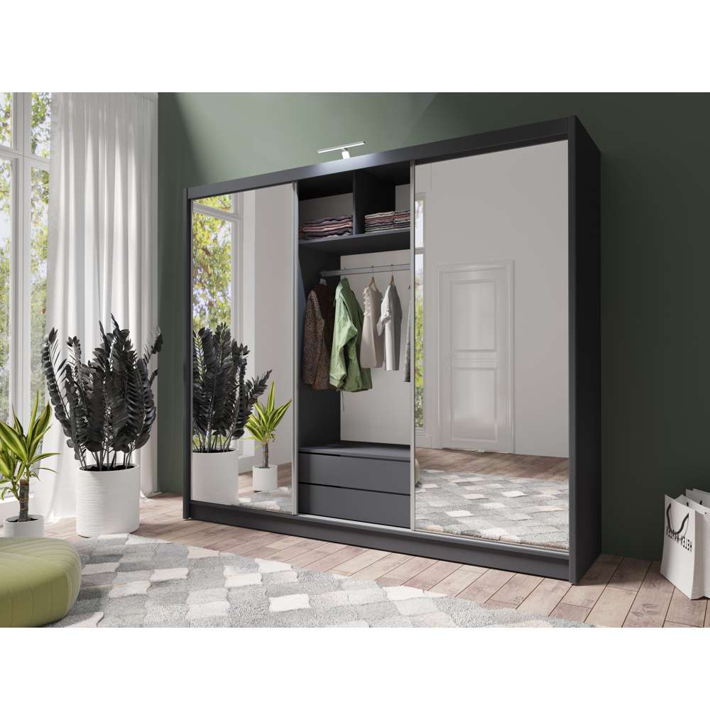 Graphite Full Mirrored Sliding Door Wardrobe 250cm – ALDRIDGE