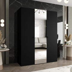 Parma II Hinged Door Wardrobe 150cm in black with mirrored central door