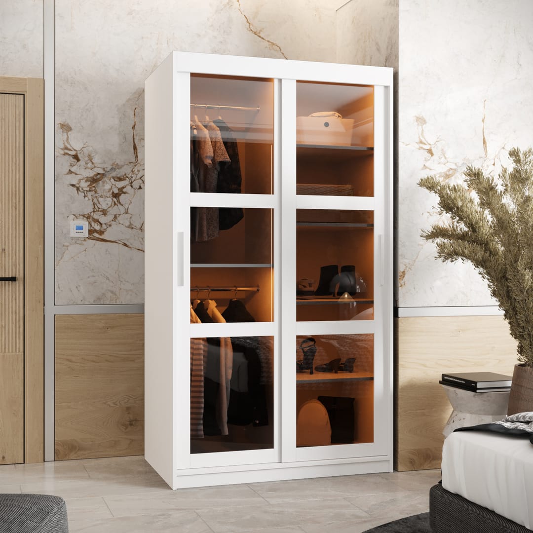 Parma Sliding Door Wardrobe 100cm with mirrored doors and internal shelves