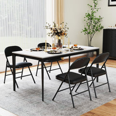 Set of 2 Folding Padded Party PVC Leather Stackable Chairs-Black