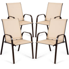 Patio Outdoor Camping Chairs Set of 4 with Breathable Fabric in Beige