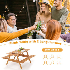 Patio Rectangle Picnic Table with 2 Built-in Benches for Backyard Garden Deck