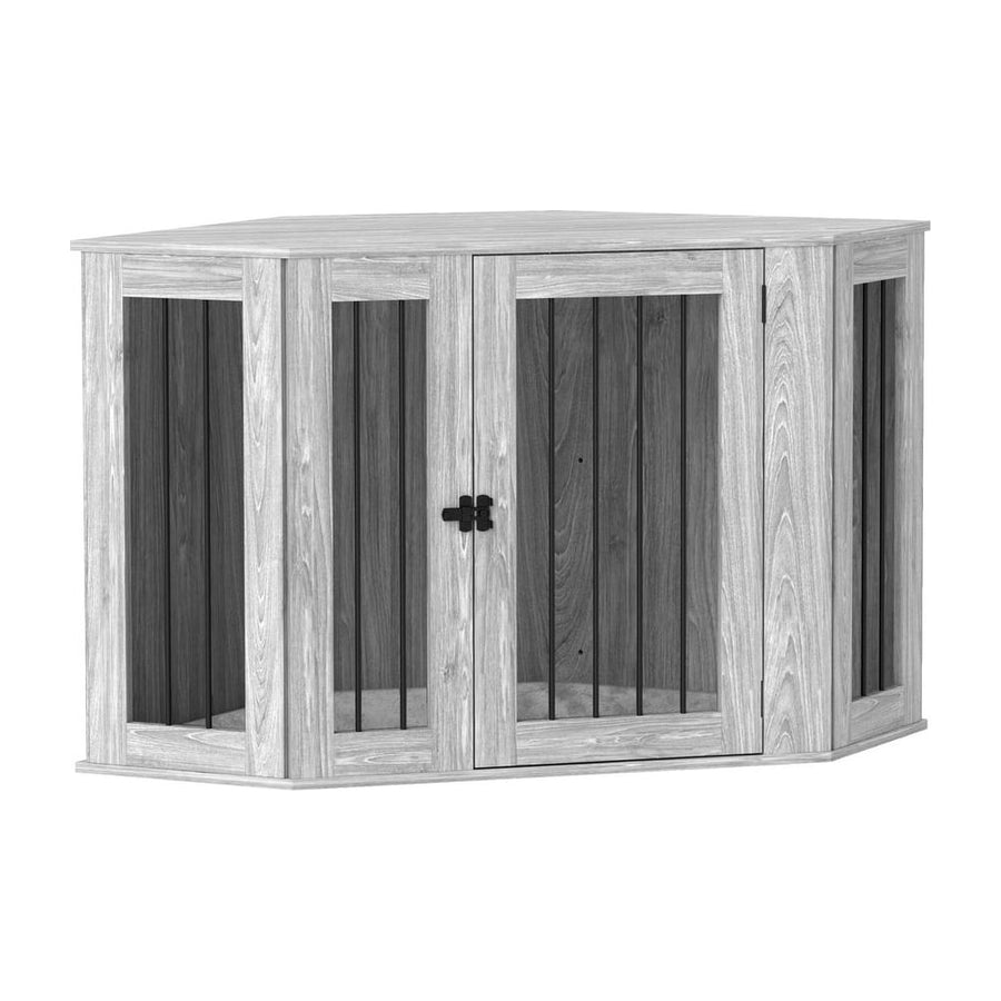 PawHut Dog Crate Furniture Side Table, with Cushion, 122 x 61 x 71cm - Grey