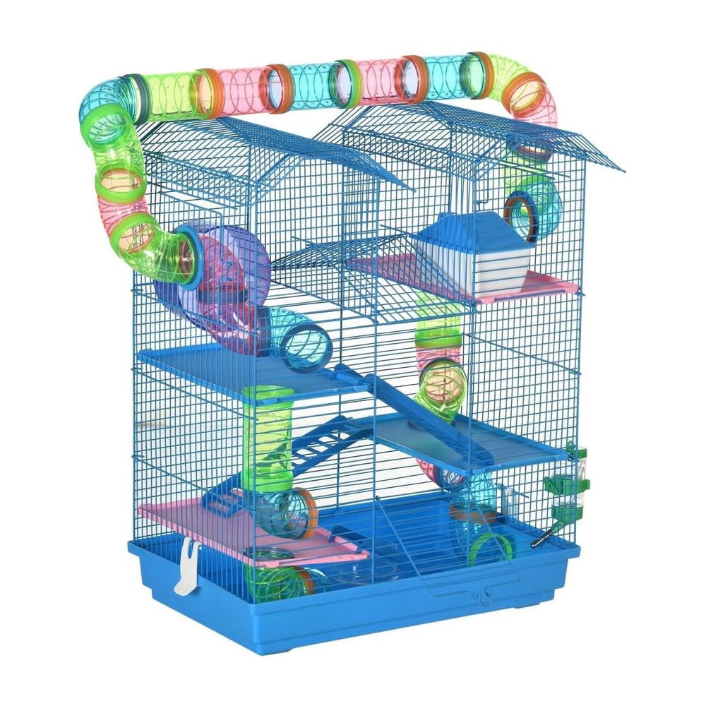 PawHut 5 Tier Hamster Cage Carrier Habitat with Exercise Wheels Tunnel Tube Water Bottle Dishes House Ladder for Dwarf Mice
