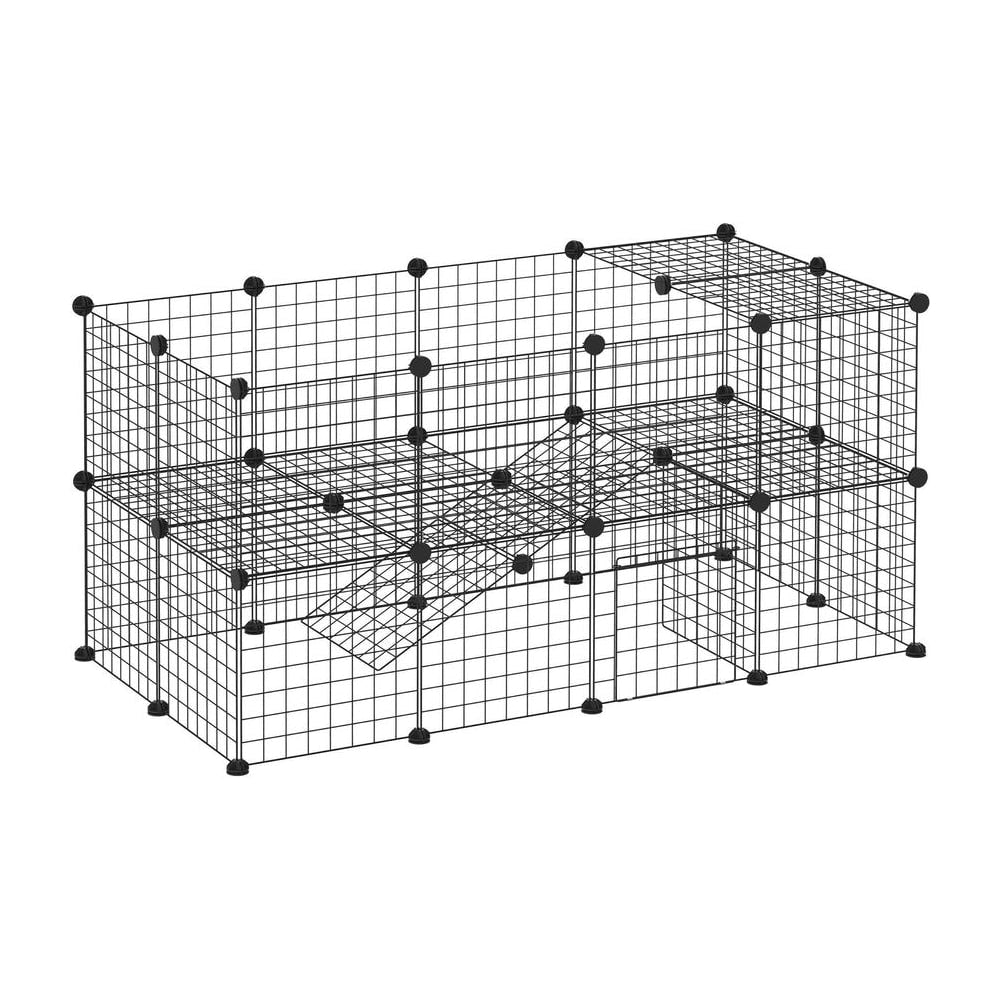 PawHut DIY Pet Playpen Metal Wire Fence Indoor Outdoor Rabbit Small Animals Cage 36 Panel Enclosure Black