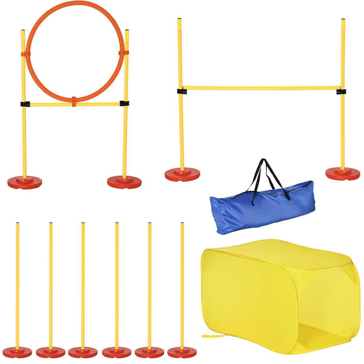 Pawhut Dog Agility Equipment Portable Pet Training Obstacle Set for Dogs 5 Pieces w/ Adjustable High Jumping Pole, Jumping