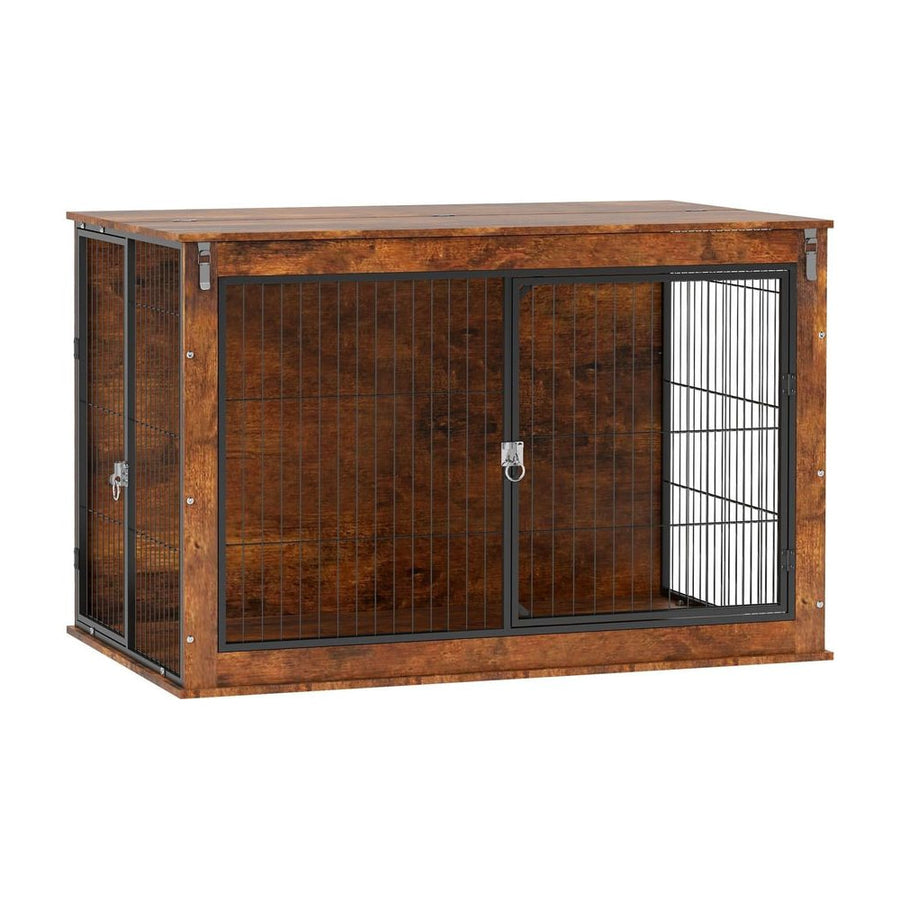 PawHut Dog Crate Furniture with Openable Top, Two Doors, for Extra Large Dogs, Rustic Brown