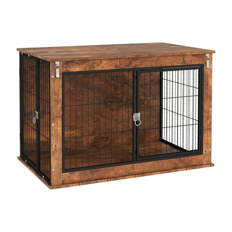 PawHut Dog Crate Furniture with Openable Top, Two Doors, for Large Dogs, Rustic Brown