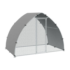 PawHut Galvanised Outdoor Chicken Coop with Cover, for 4-6 Chickens, Hens, Ducks, Rabbits, 3 x 1.9 x 2.2m - Silver Tone