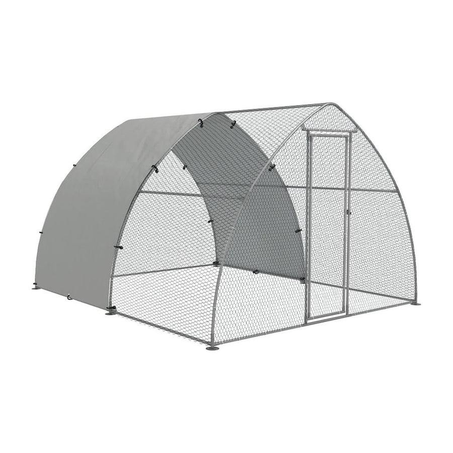 PawHut Galvanised Outdoor Chicken Coop, with Cover, for 8-12 Chickens, Hens, Ducks, Rabbits, 3 x 3.8 x 2.2m - Silver Tone