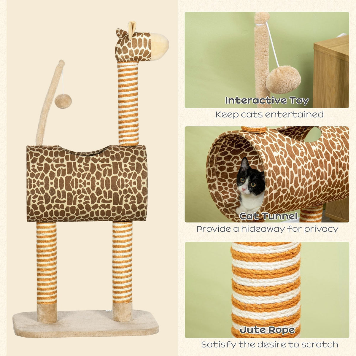 PawHut Giraffe-Designed Cat Tree in Beige