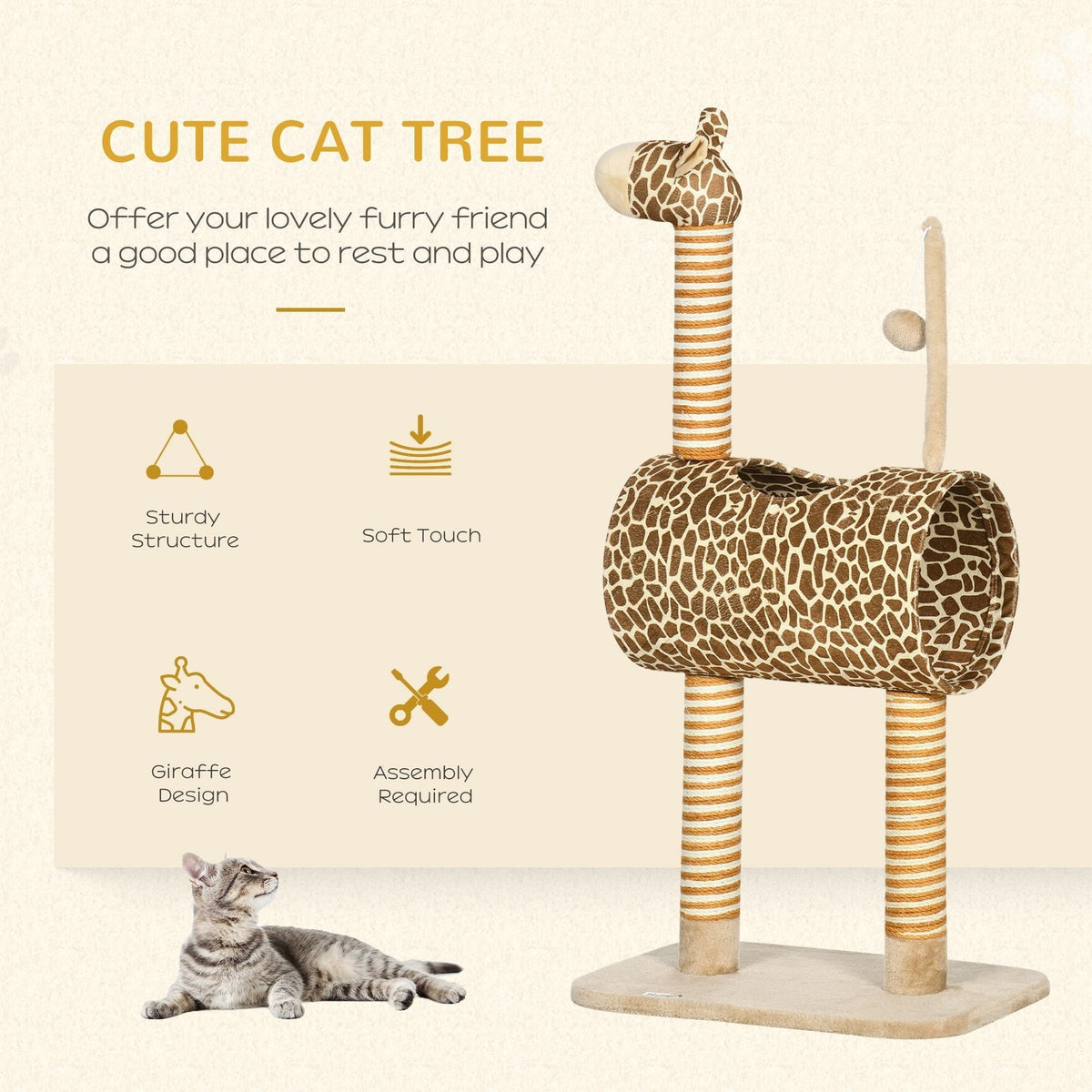PawHut Giraffe-Designed Cat Tree in Beige