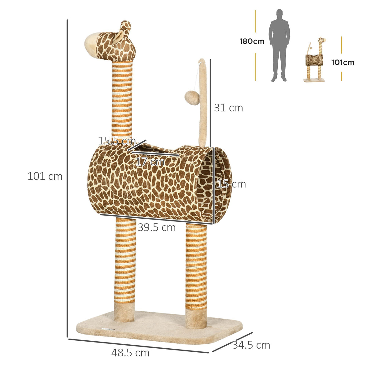 PawHut Giraffe-Designed Cat Tree in Beige