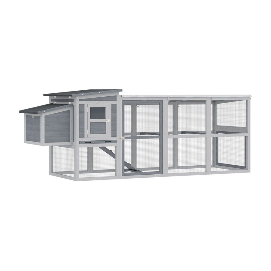 PawHut Large Chicken Coop, Wooden Hen House with Covered Run, Nesting Box, Pull-Out Tray, Opening Asphalt Roof