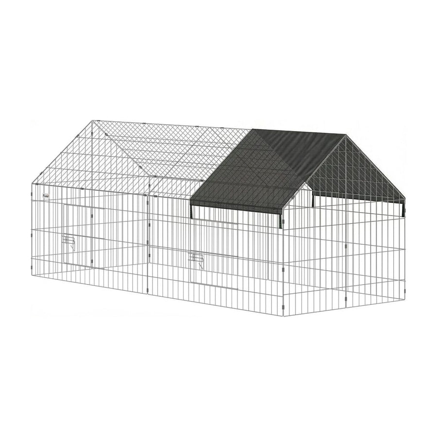 PawHut Rabbit Run with Protective Cover for Small Animals, Chickens, Guinea Pigs, Tortoises, 180 x 75 x 75 cm, Black