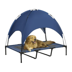 PawHut Raised Dog Bed Waterproof Elevated Pet Cot with Breathable Mesh UV Protection Canopy Blue, for XL Dogs, 122 x 92 x