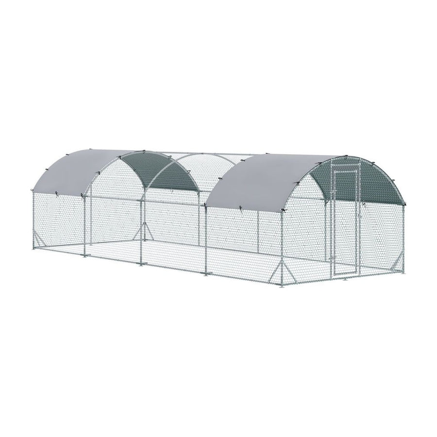 PawHut Walk In Chicken Run Galvanised Chicken Coop Hen Poultry House Cage Pet Playpen Garden with Water-Resist Covers