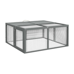 PawHut Folding Rabbit Run shown in grey with wire mesh panels and a secure top lid