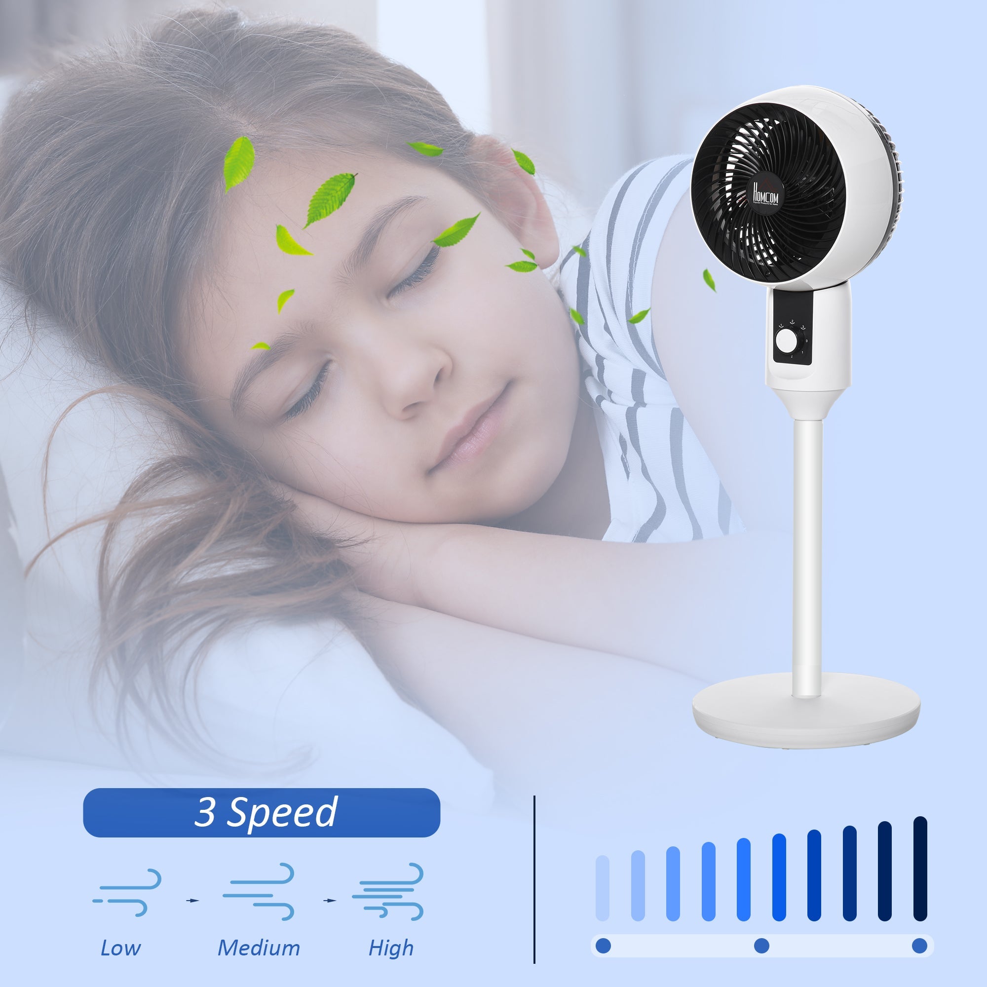 HOMCOM 9'' Air Circulator Fan 3 Speed, 70Â° Oscillation 90Â° Vertical Tilt, Carry Handle, Pedestal Fan, Pedestal Fan for Living Room, Bedroom, Office, White and Black