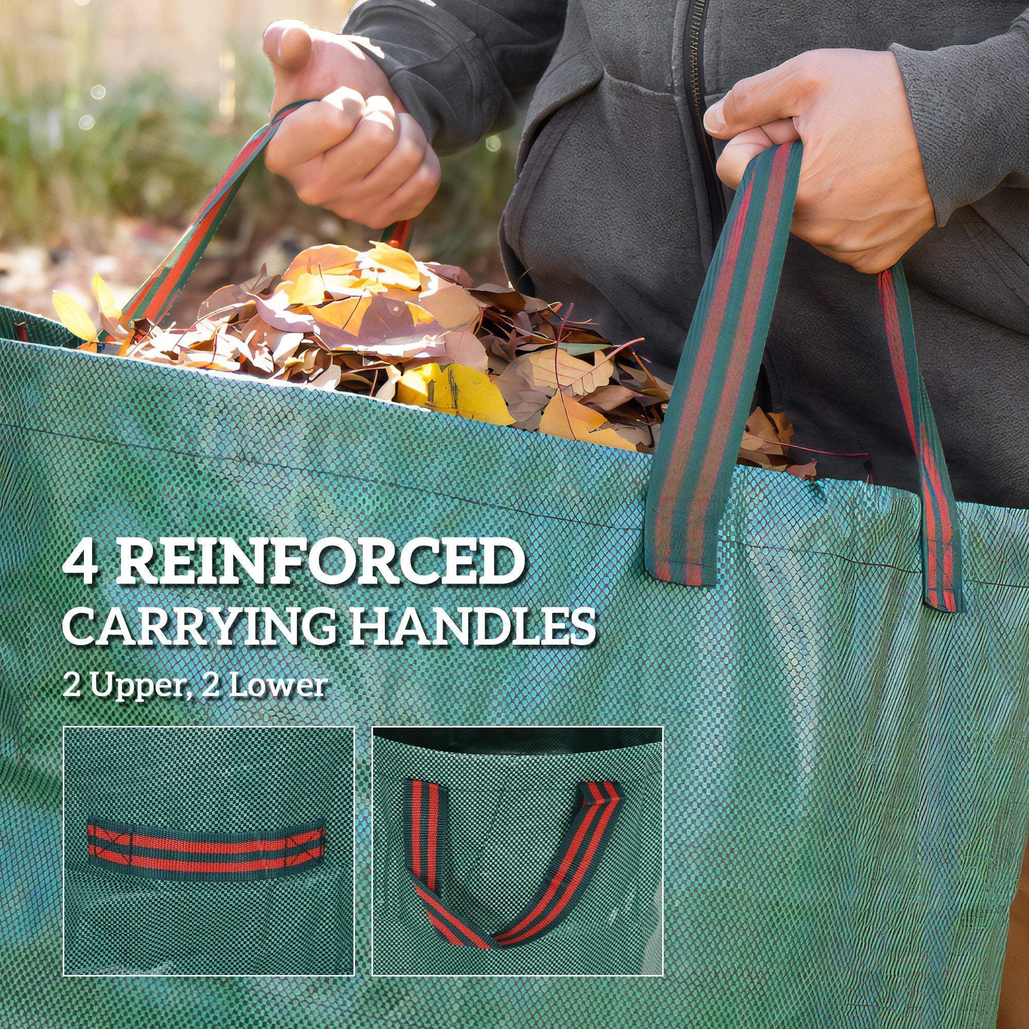 Outsunny Garden Waste Bags, 272L x 3 Heavy Duty Garden Bags, Foldable and Reusable Waste Sacks with Handles for Loading Leaf, Trash, Debris, Green