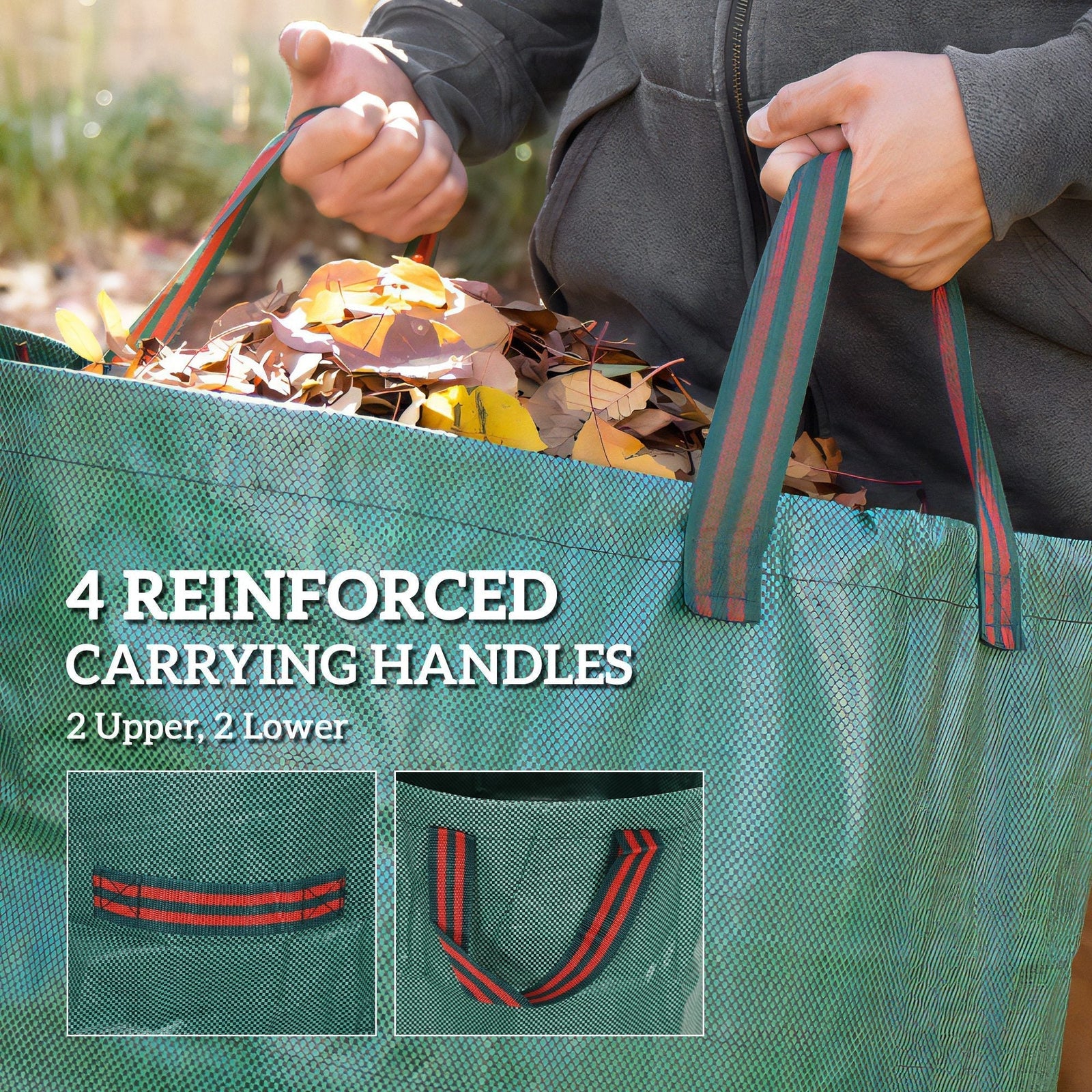 Outsunny Garden Waste Bags, 272L x 3 Heavy Duty Garden Bags, Foldable and Reusable Waste Sacks with Handles for Loading Leaf, Trash, Debris, Green
