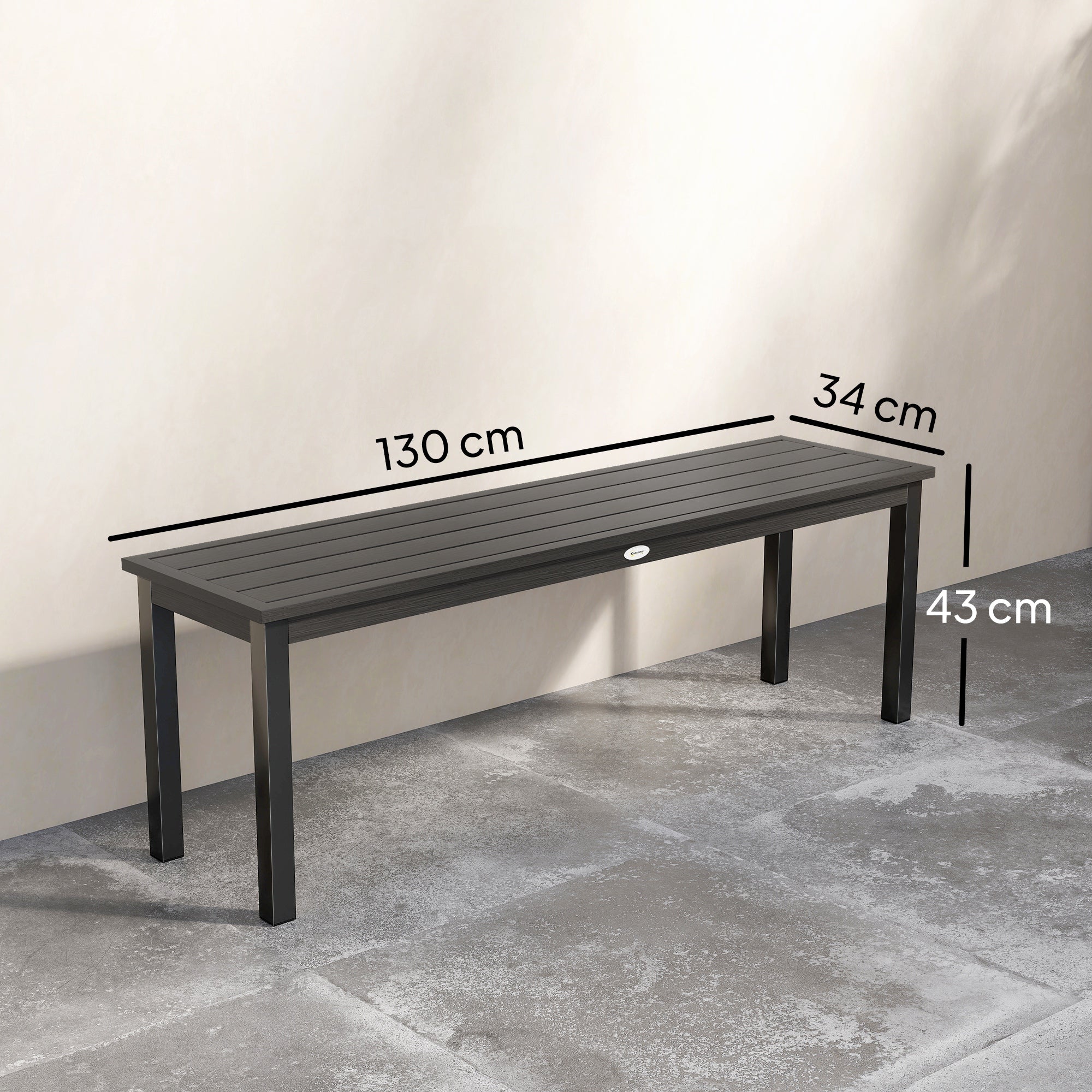 Outsunny 2 Seater Garden Bench, Outdoor Bench Loveseat with Wood-Effect Slatted Seat and Steel Frame for Patio, Park, Grey