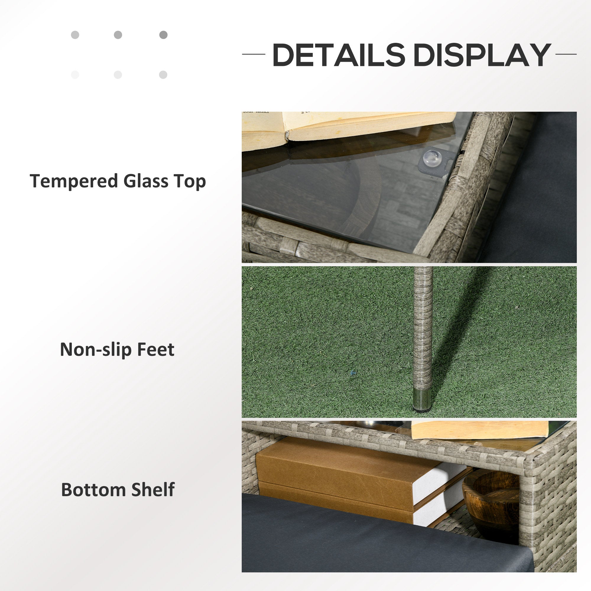 Outsunny Two-Seat Rattan Chair, with Middle Table - Light Grey