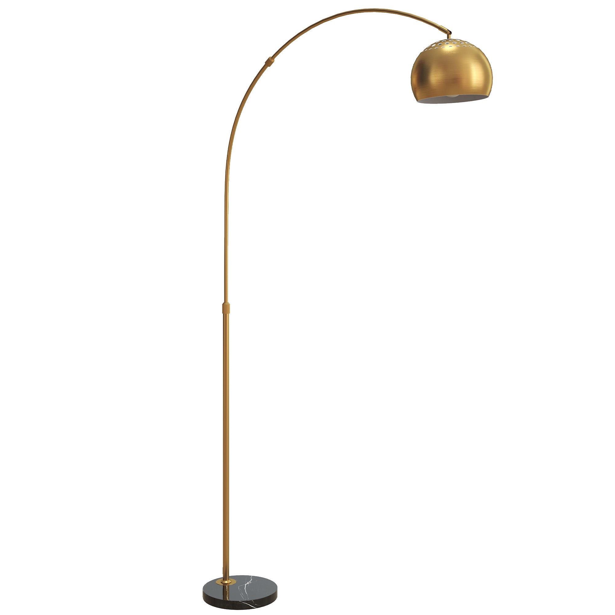 HOMCOM 180cm Arc Floor Lamp for Living Room, Modern Adjustable Standing Lamp with Foot Switch, Faux Black Marble Base and Bell Shade for Home Offices, Bedrooms, Gold Tone
