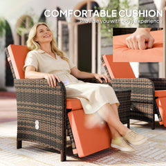 Outsunny 3 Pieces Rattan Bistro Set Balcony Furniture with Cushions, Storage Function - Orange