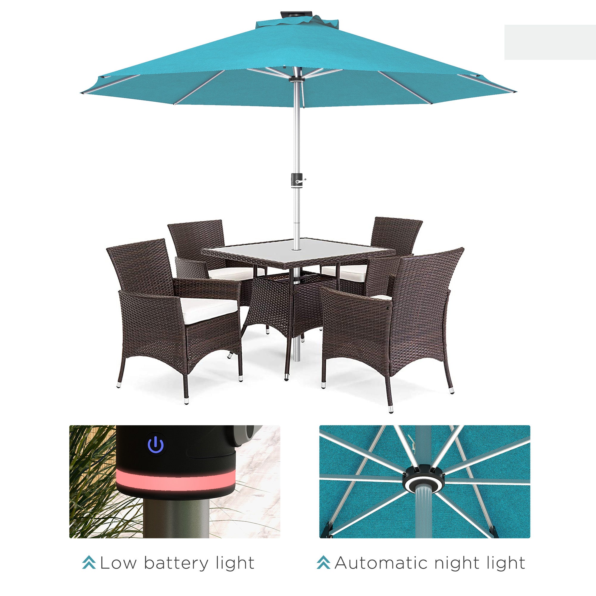Outsunny 3m Parasol, with Solar-Powered LED Lights - Blue