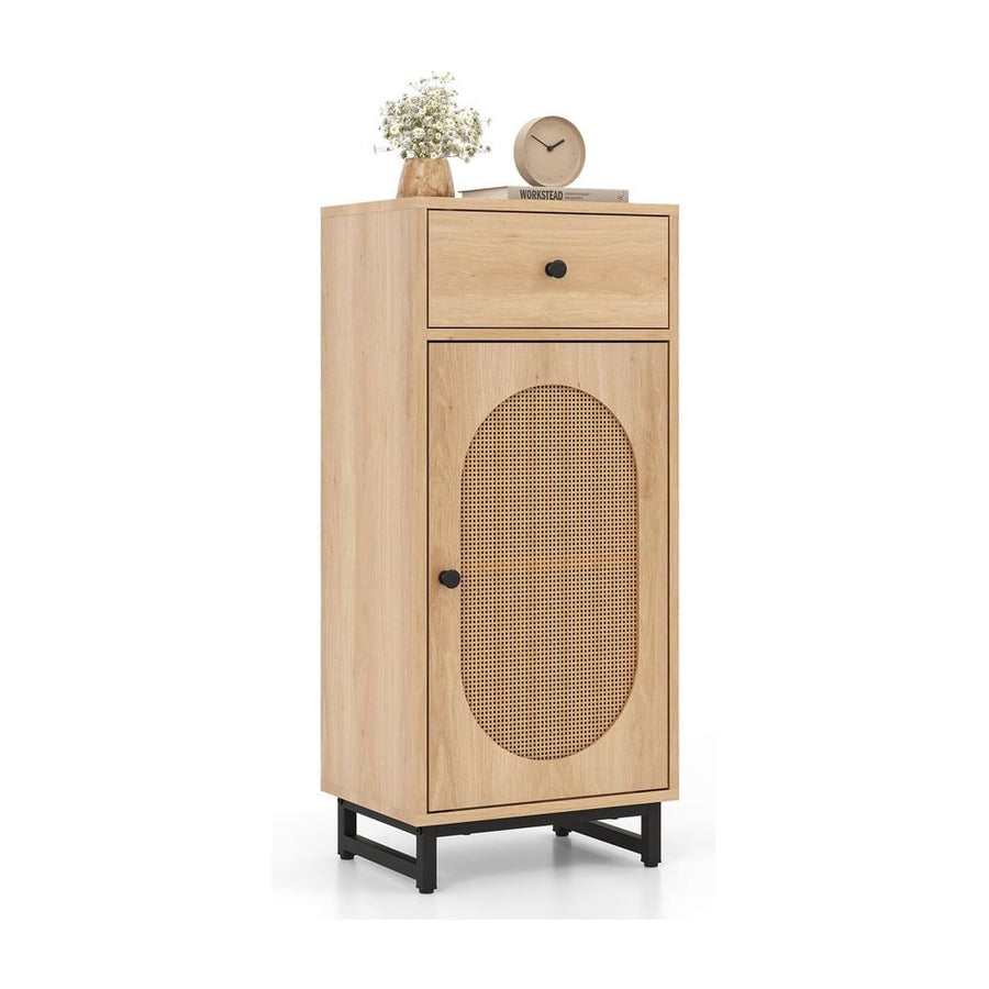 PE Rattan Storage Cabinet with Adjustable Foot Pads and Anti-toppling Kit-Natural