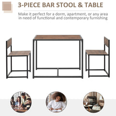 HOMCOM Dining Table and Chairs Set 2, Dining Room Sets, Rectangular Space Saving Table and 2 Chairs for Compact Kitchens, Steel Frame, Natural