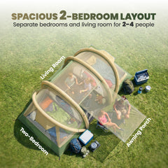 Outsunny Inflatable Tent 2 Bedroom 3000mm Waterproof Windproof Air Tent with Carry Bag for 4 Person