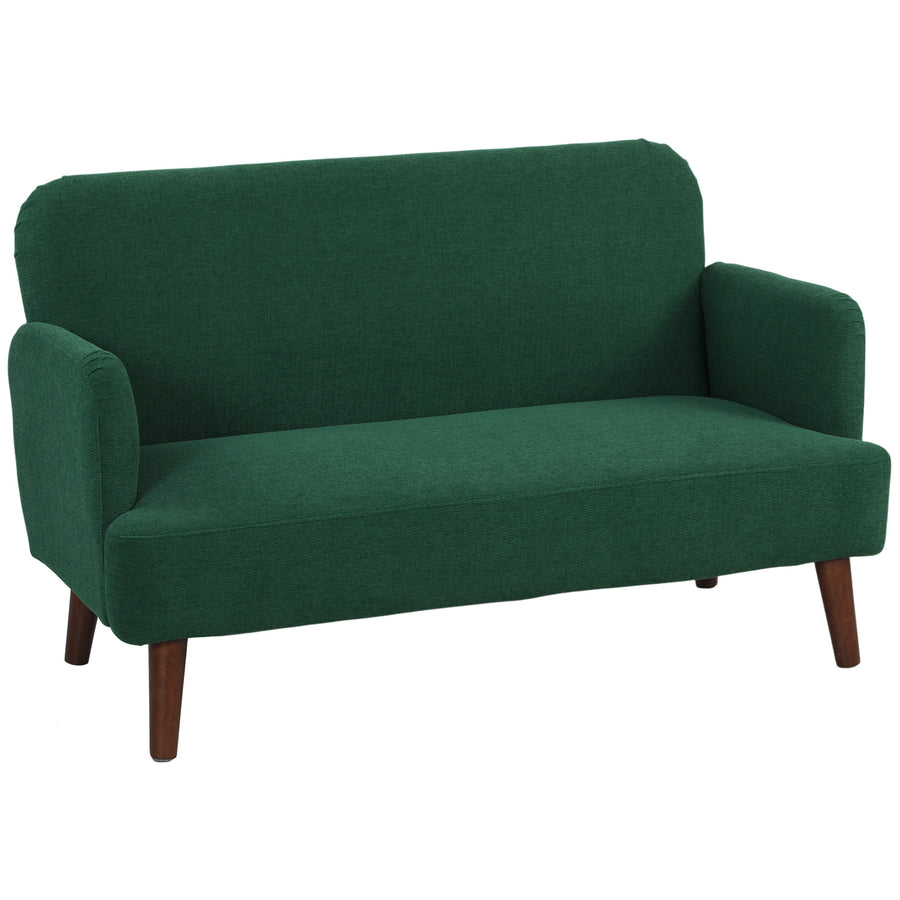 HOMCOM Velvet Feel Fabric 2 Seater Sofa, Small Sofa Loveseat with 21cm Thick Padding and Wood Legs, Dark Green