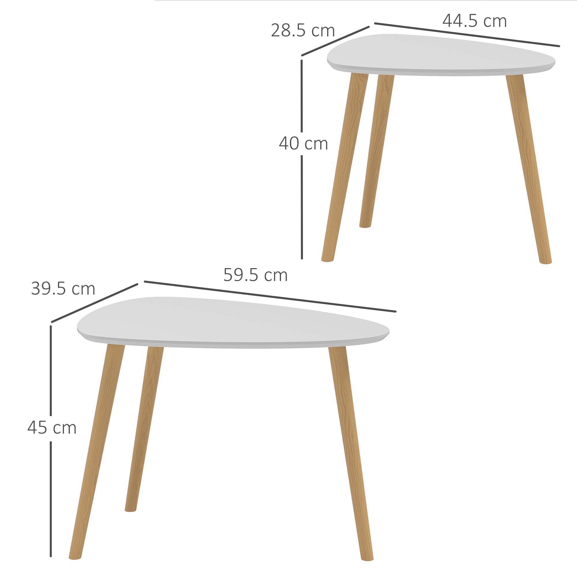 HOMCOM Nesting Coffee Table, Set of 2 Side Tables, Stacking End Tables with Solid Wood Legs, for Living Room Bedroom, Light Grey