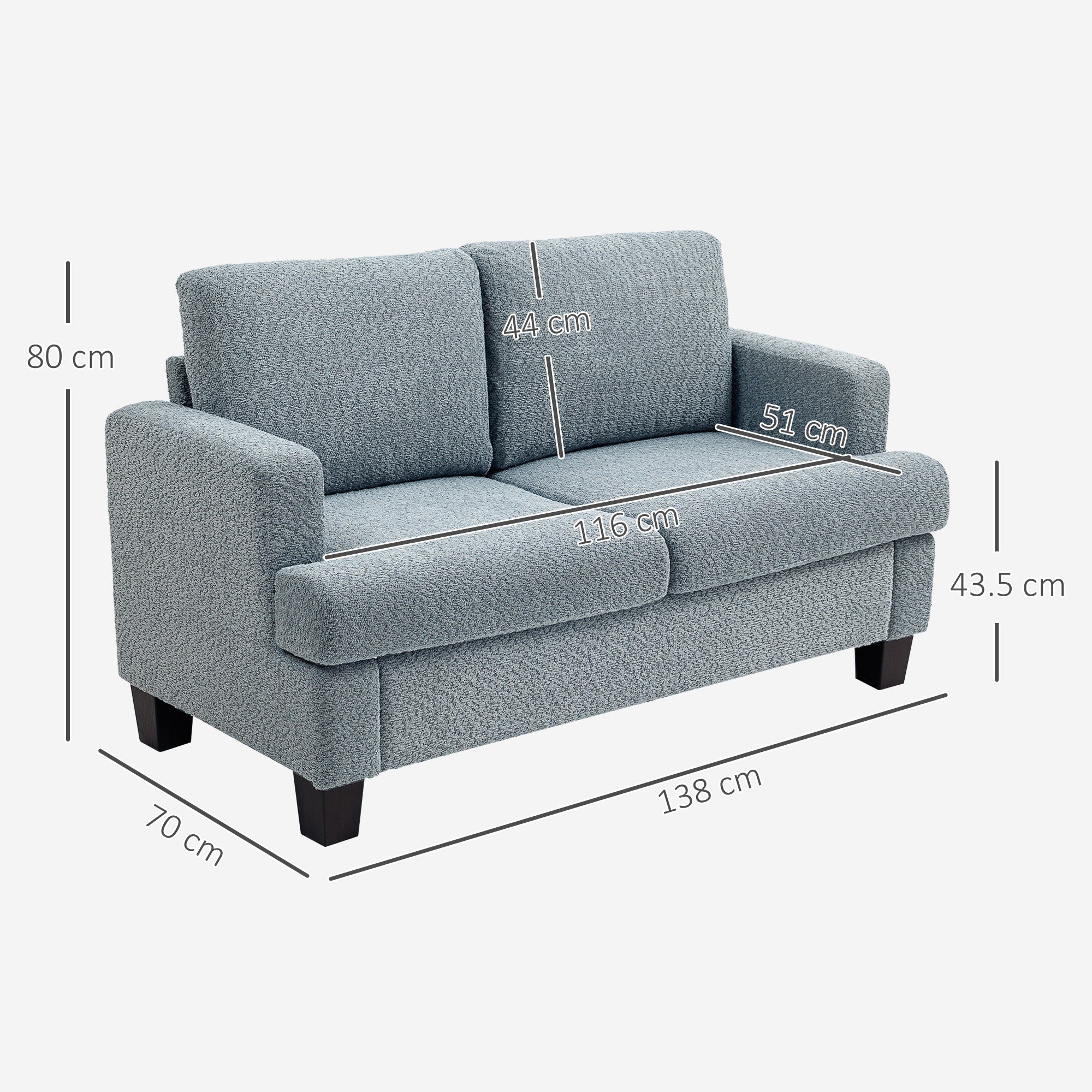 HOMCOM Two-Seater Chenille Sofa - Light Grey