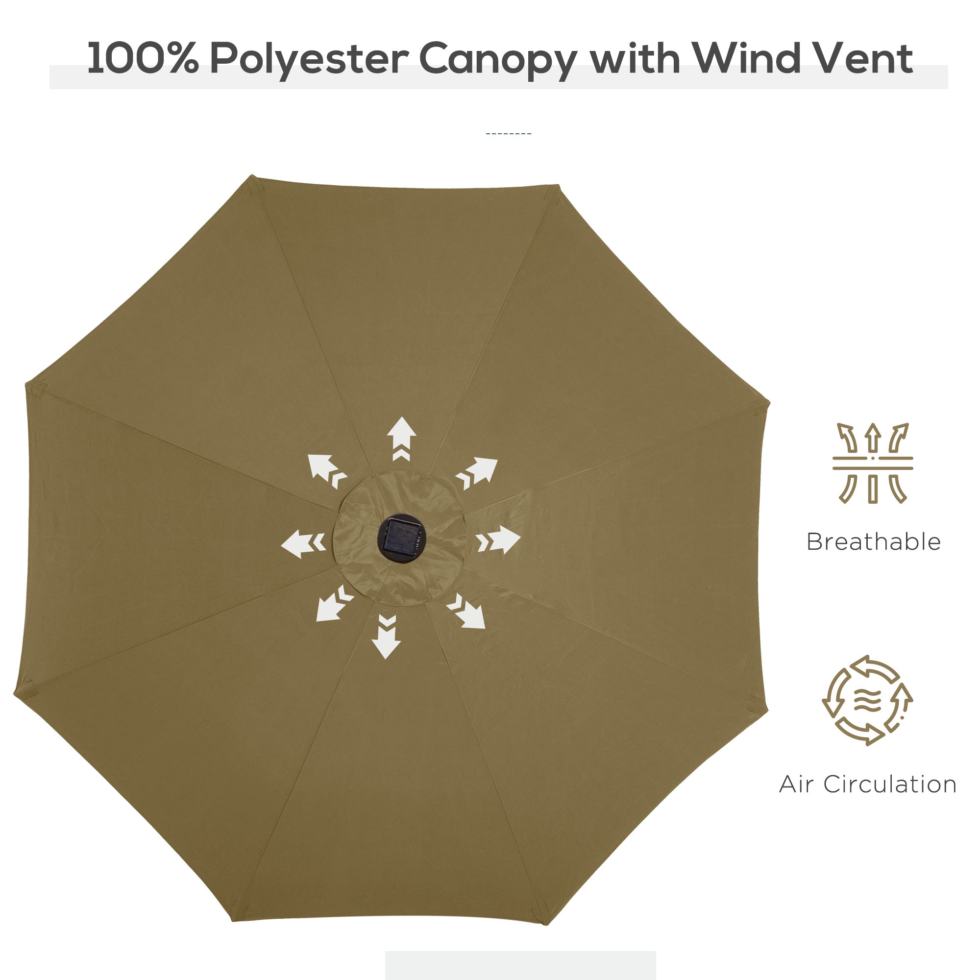 Outsunny 2.7m Patio Garden Umbrella Outdoor Parasol with Tilt Crank and 24 LEDs Lights (Brown)