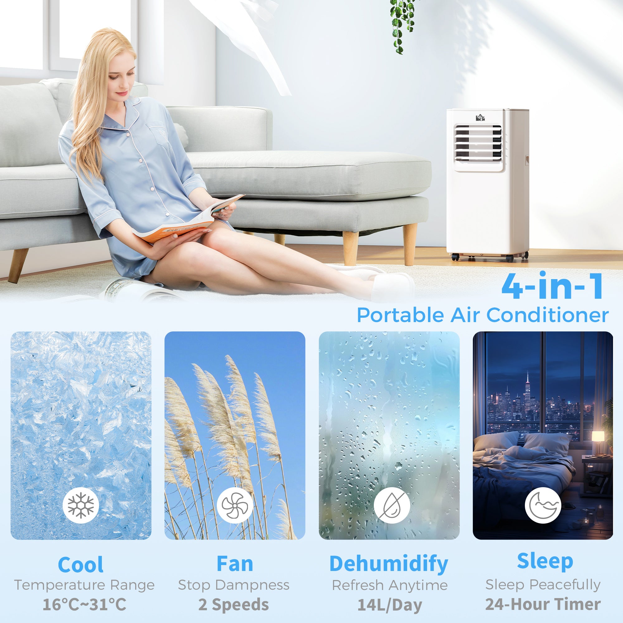 HOMCOM 5000 BTU Portable Air Conditioner, 4-in-1 Air Conditioning Unit, Dehumidifier, Cooling, Fan, Sleep Mode, with Remote Control, 2 Speeds, 24H Timer, Window Venting Kit, 12m√Ç¬≤