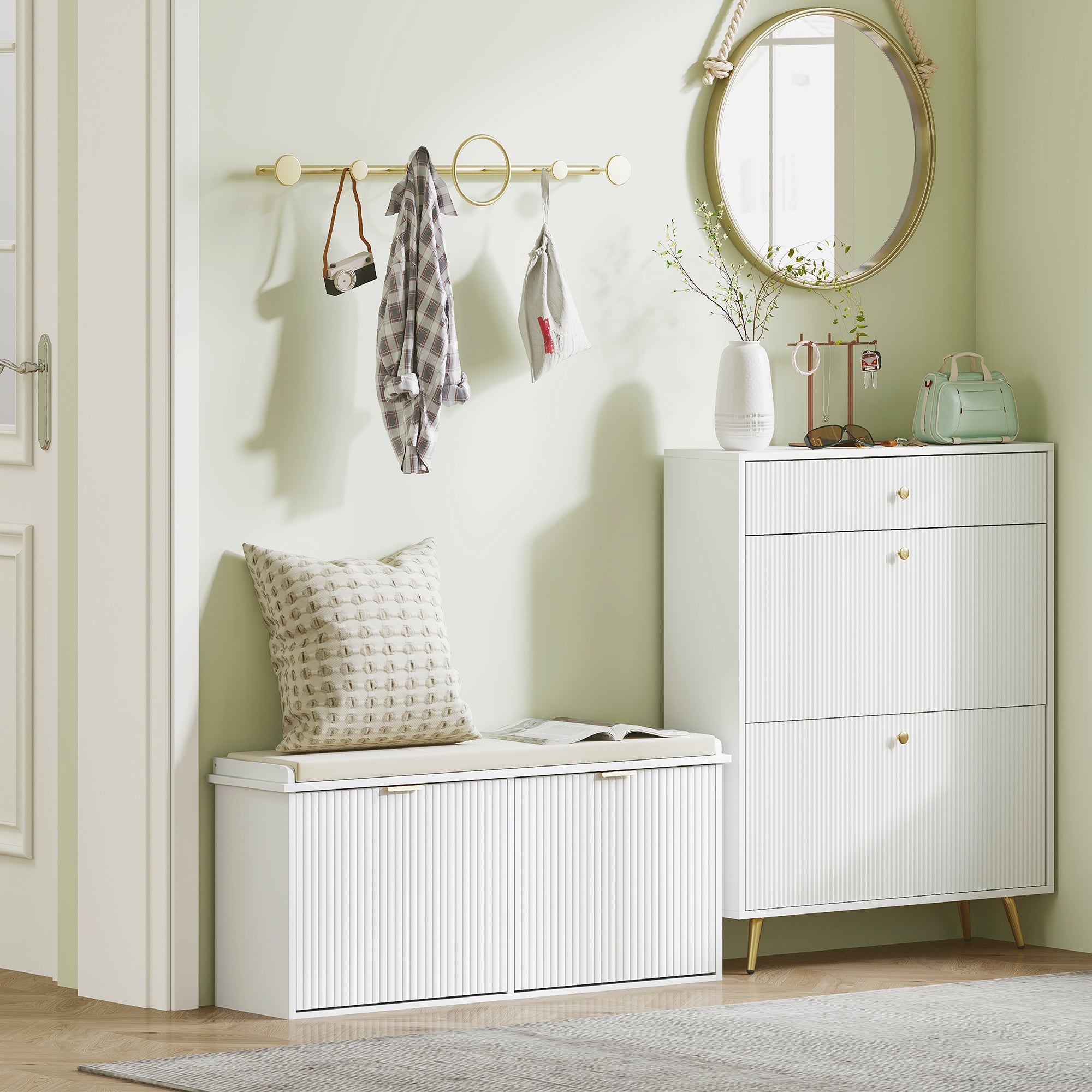 HOMCOM Elegant Ten Shoe Bench, with Top Seat - White