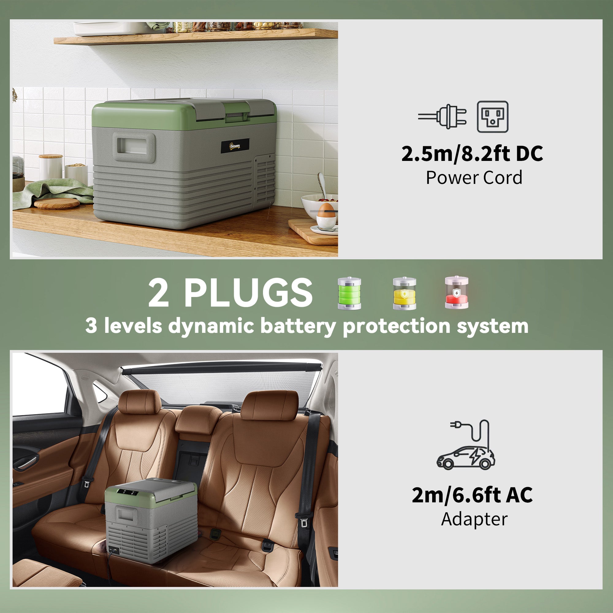 Outsunny 30L Portable Car Refrigerator - Light Green and Grey