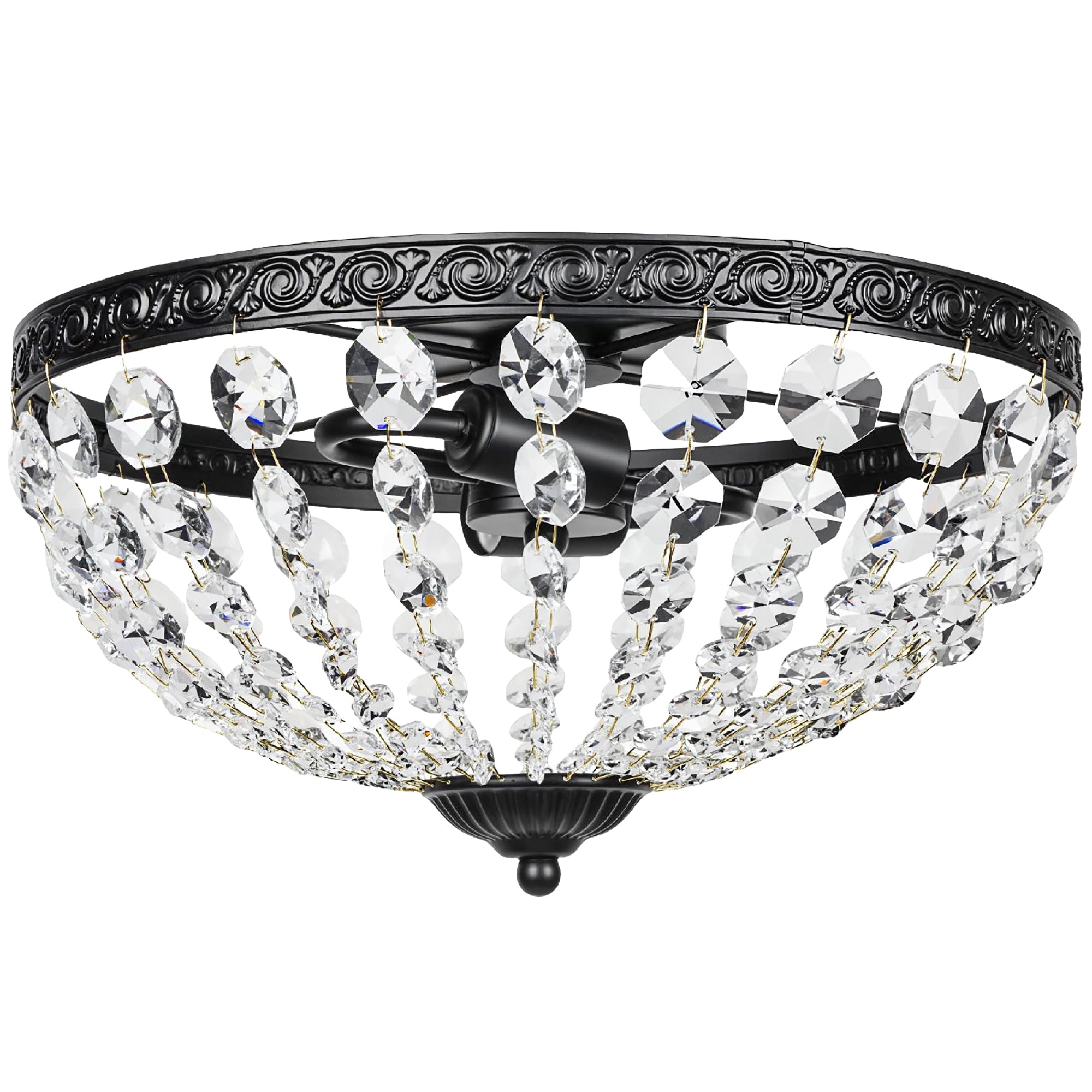 HOMCOM Crystal Chandelier Ceiling Light with 168 Octagonal Beads, Vintage 2-Light Flush Mount Ceiling Light for Living Room, Bedroom, Hallway, Dining Room, Black