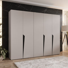 Piano I Hinged Door Wardrobe 250cm in a modern bedroom setting with dark marble wall decor