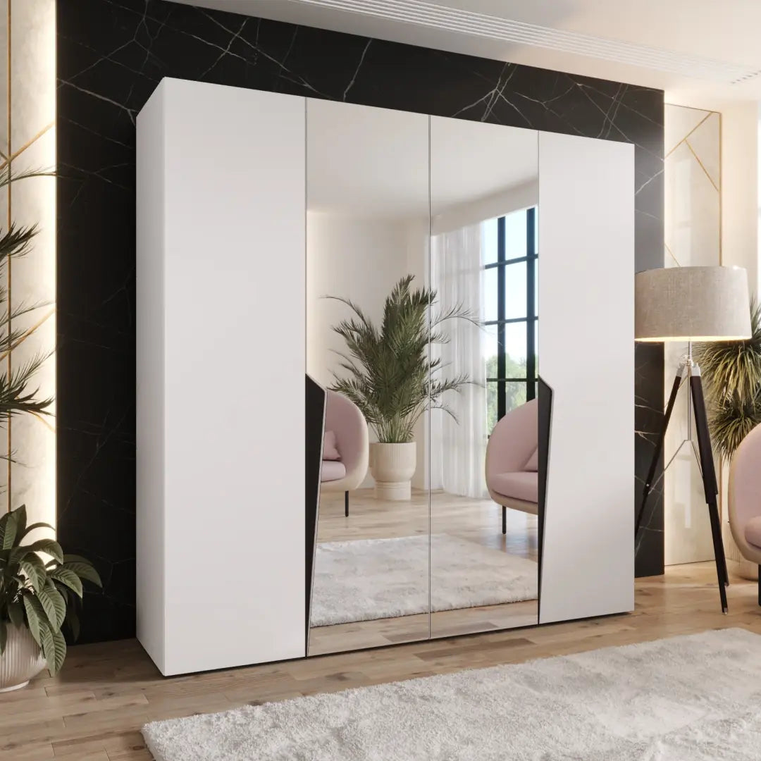 Piano II Hinged Door Wardrobe 200cm with mirrored doors in a bedroom setting