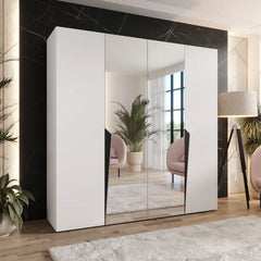 Piano II Hinged Door Wardrobe 200cm with mirrored doors in a bedroom setting