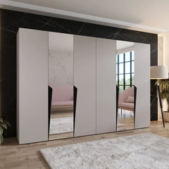 Piano II Hinged Door Wardrobe 300cm in grey with mirrored panels in a modern bedroom setting