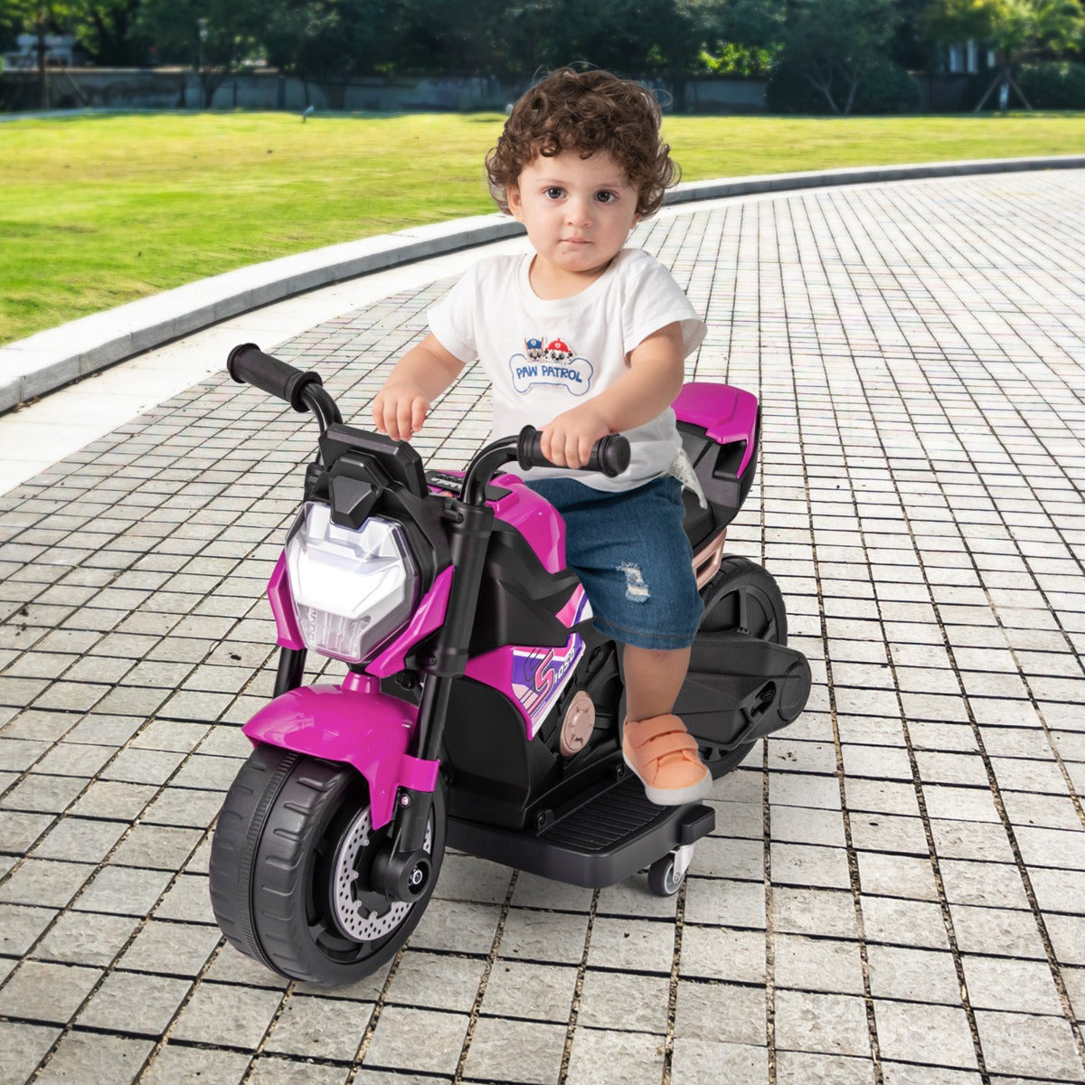 6V Kids Ride-on Motorcycle with 2-wheel/3-wheel Conversion & Detachable Training Wheels-Pink