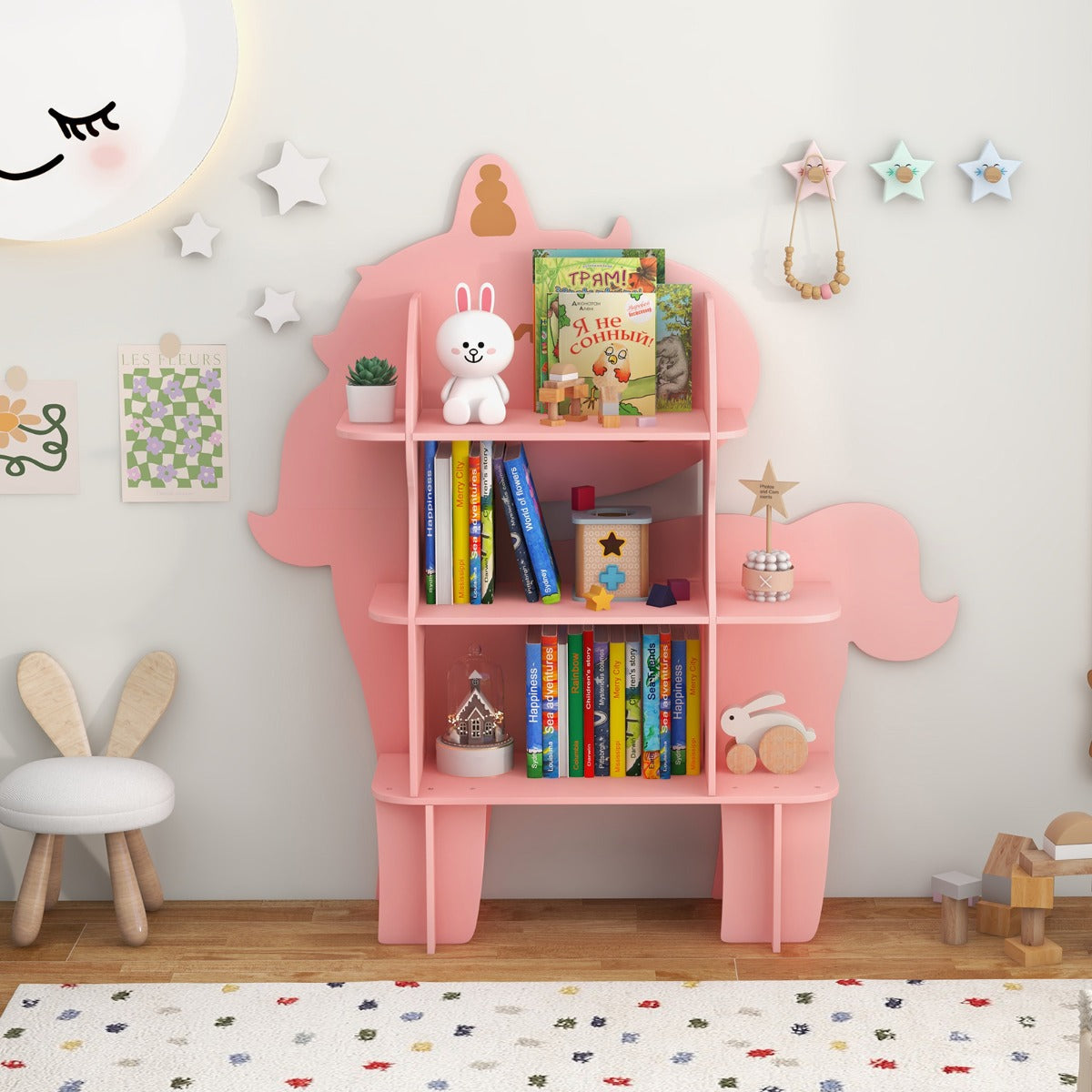 Kids Toy Storage Organizer with Anti-Toppling System for Play Room Nursery Kindergarten-Pink